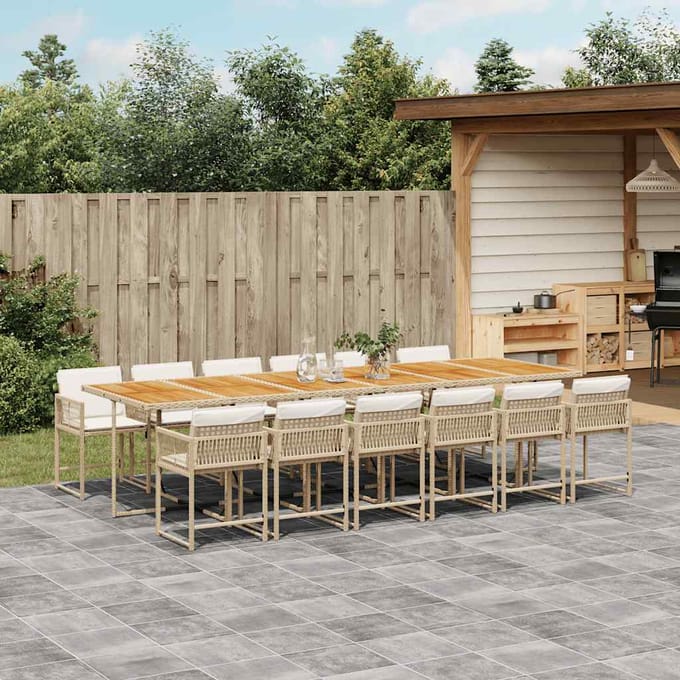 vidaXL - 13-delige - Tuinset - met - kussens - poly - rattan - beige