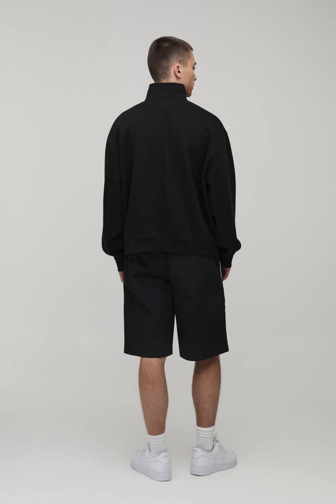 Wijde Lange Nylon Short Met Contrasterende Stiksels | Black | Size Medium