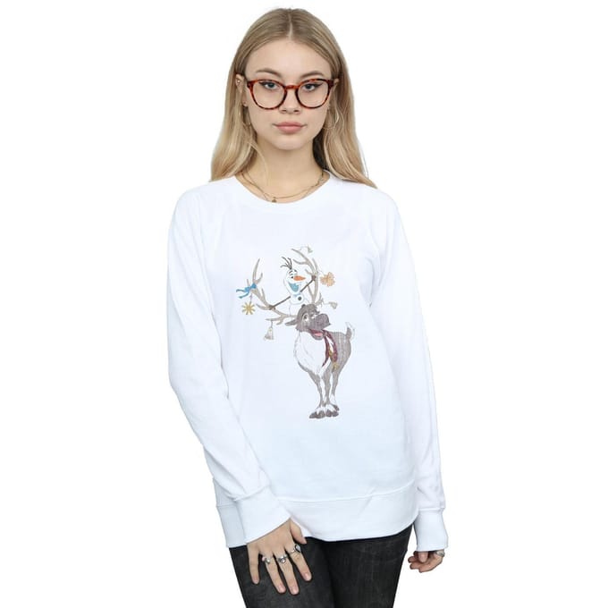 Disney Dames/Dames Frozen Sven en Olaf Kerstornamenten Sweatshirt (Wit)