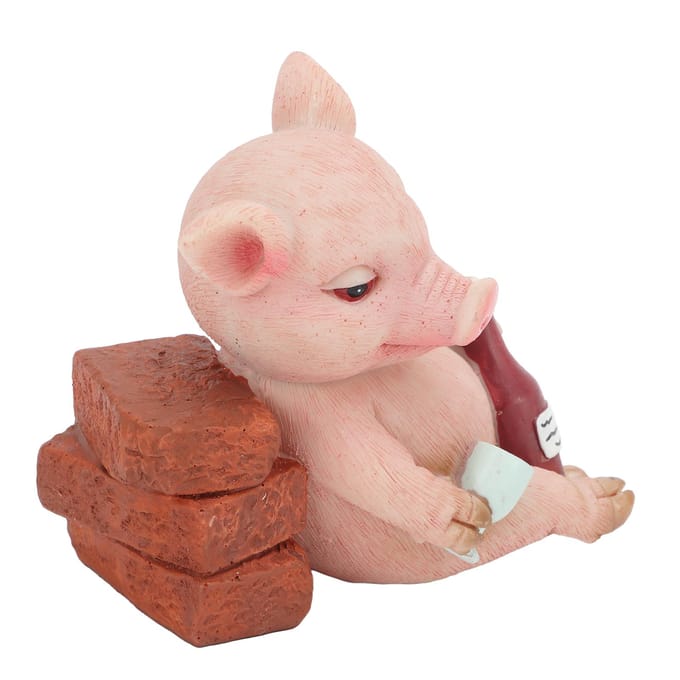 Statue de cochon en résine, style rétro, peinte à la main, figurine décorative mignonne et vive pour l'espace beige