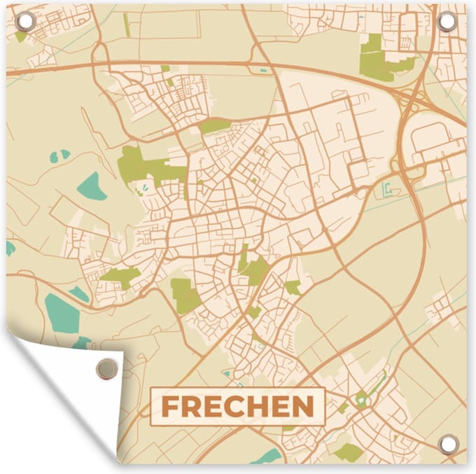 Tuindoek Frechen - Plattegrond - Vintage - Stadskaart - Kaart - 100x100 cm