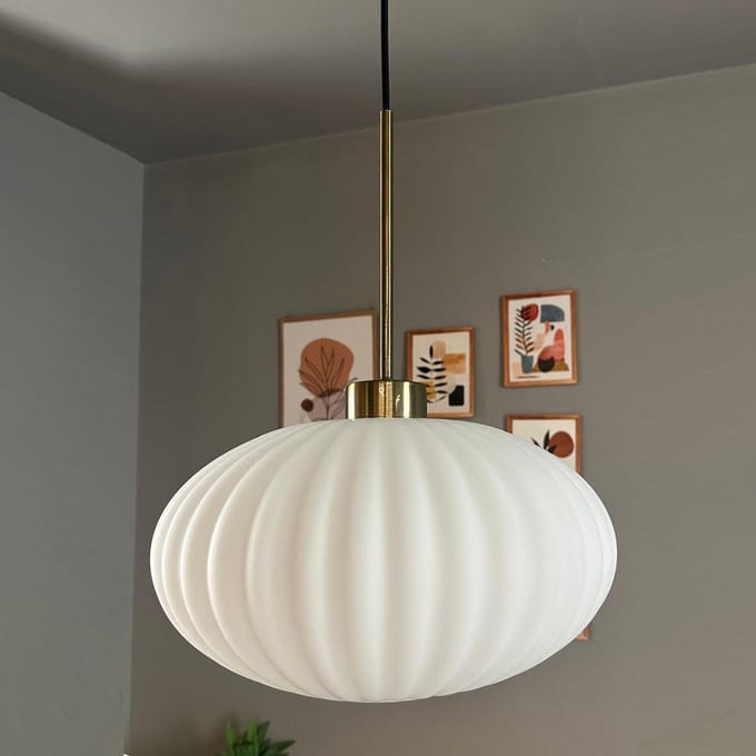 Bamyum Elegant Glazen Enkele Kroonluchter Retro Wit Hanglamp