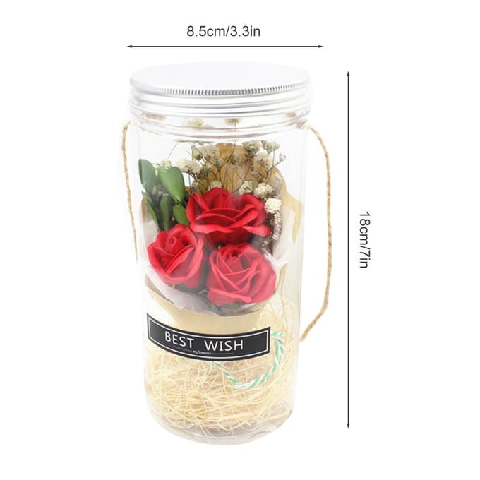 Rose éternelle romantique, rose jamais fanée, veilleuse, bouteille, fleurs préservées, savon rose rose