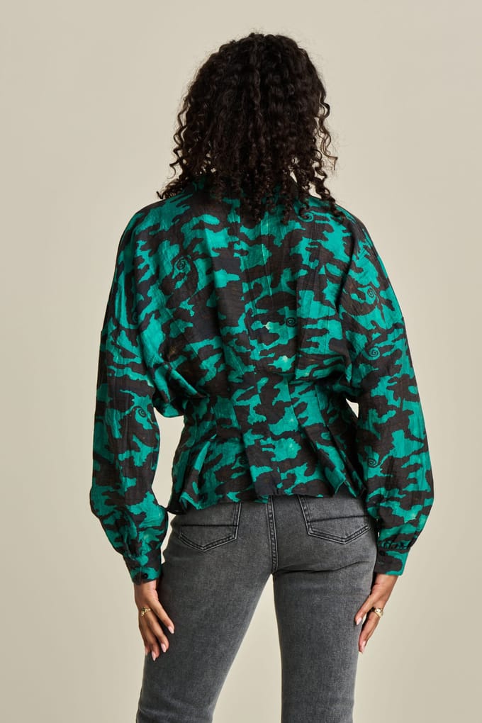 POM Amsterdam Blouse - Camo Teal Green Größe: 34 | Blusen Outlet | Damen | Cyan
