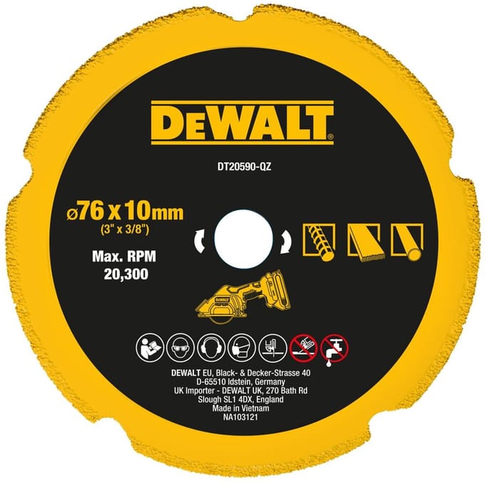 DEWALT DT20590-QZ DT20590-QZ Diamanten doorslijpschijf Diameter 76 mm Boordiameter 9.5 mm PVC 1 stuk(s)