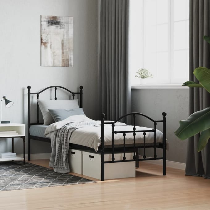 vidaXL - Bedframe - met - hoofd- - en - voeteneinde - metaal - zwart - 75x190 - cm