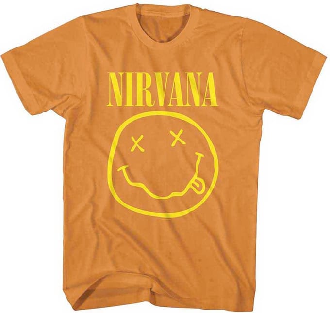 Nirvana - Yellow Happy Face Kinder T-shirt - Kids tm 8 jaar - Oranje