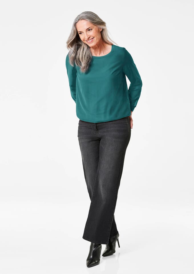 Blouse van luchtig chiffon - donkergroen - Gr. 52 van Goldner Fashion