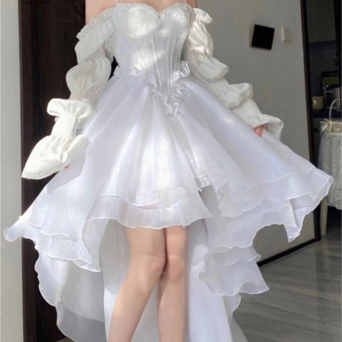 Lente elegante witte off-shoulder sprookjesjurk vrouwelijke chique prinses bladerdeegjurk mesh bladerdeegjurk M wit
