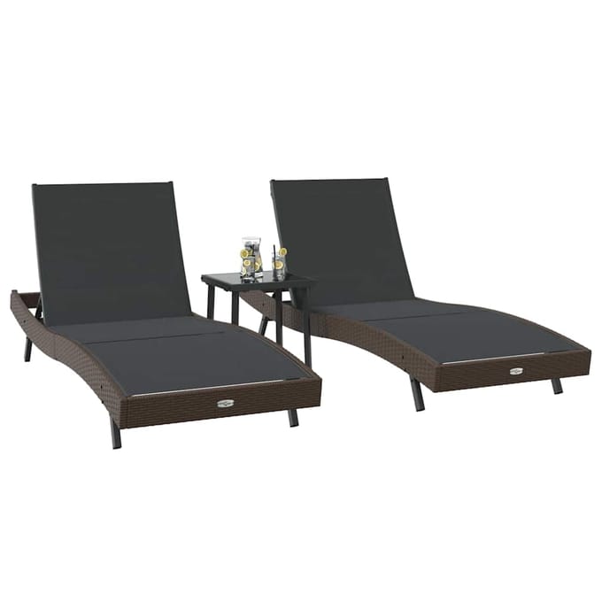vidaXL Ligstoel 3 pcs Bruin 197 x 70 x 82 cm poly rattan