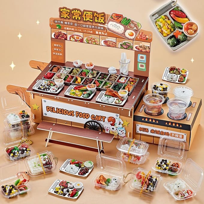 3D Doe-alsof Keukenspeelgoed Creatief DIY Mini Fastfood Model Speelgoed Herbruikbaar Realistisch Koken Interactief Speelgoed black