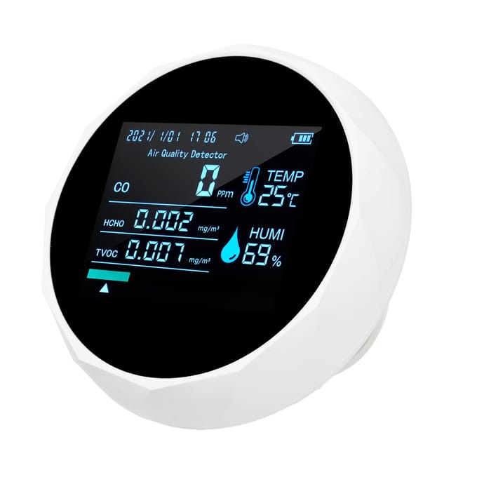 2CO16TB 6-in-1 multifunctionele luchtkwaliteitsmonitor, draagbare formaldehydedetector Professionele luchtkwaliteit wit