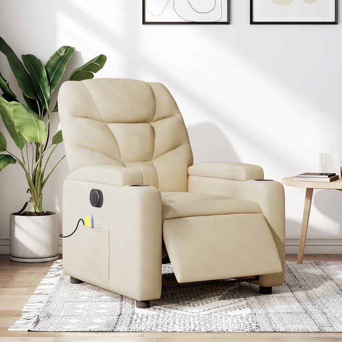 vidaXL - Massagestoel - elektrisch - verstelbaar - stof - crèmekleurig
