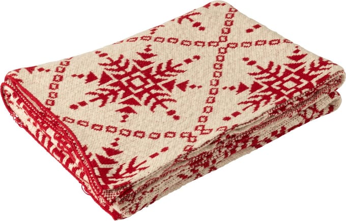 J-Line deken Sneeuwvlokken - katoen - wit/rood