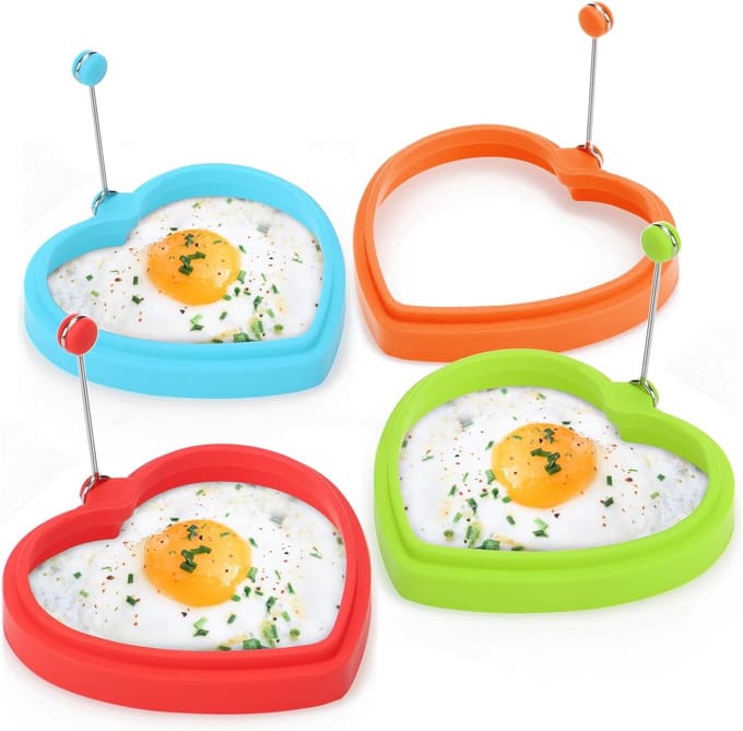 Omeletvorm Hart - Gebakken Ei Vorm - Bijzonder Koken - Hittebestendig Handvat - 4 Stuks - Multicolor