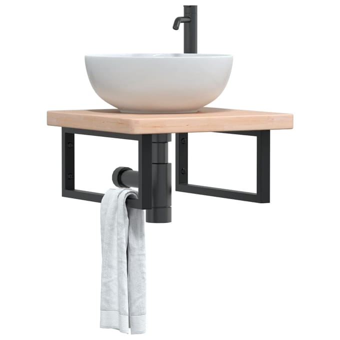 vidaXL - Badkamer - wandschap - staal - en - massief - eikenhout