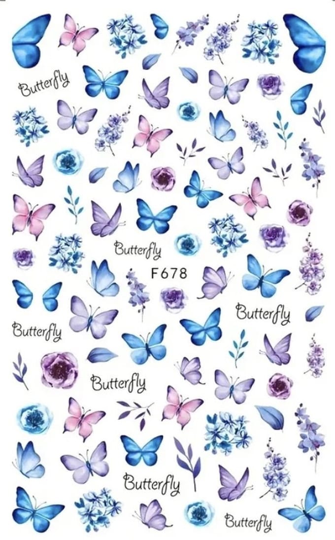 Nagelstickers Flowers and Butterflies ( 678 ) 12.5 x 7.5 cm