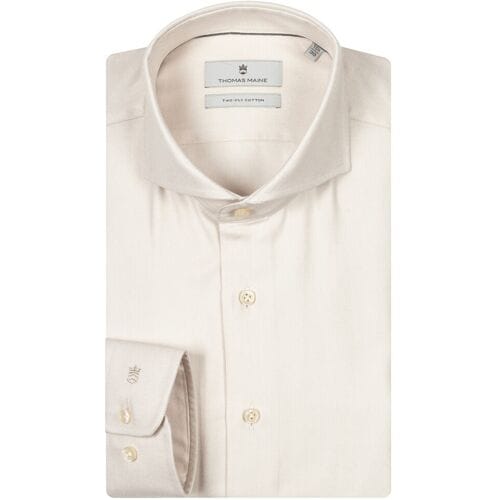 Thomas Maine Overhemd Herringbone Flanel Bari Cutaway Licht Beige / male