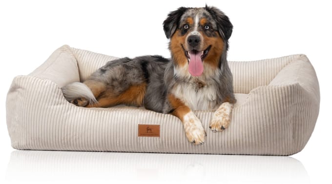 Knuffelwuff hondenbed van ribfluweel met handgeweven uiterlijk Olivia M-L 85 x 63cm