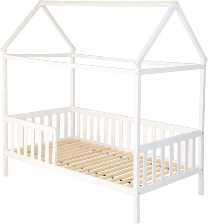 Huisbed 160x80 cm met Bedhekje - Wit & Hout - Scandinavisch Design