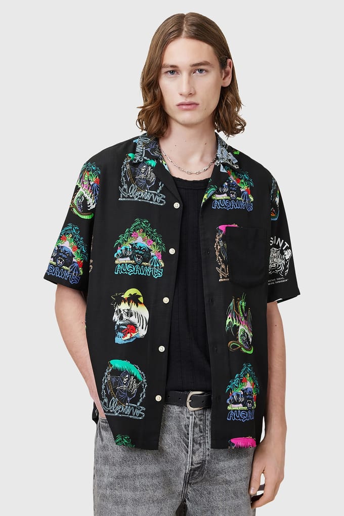 AllSaints Gnar Ss Shirt Jet Black Größe: L | Casual hemden Outlet | Herren | Schwarz