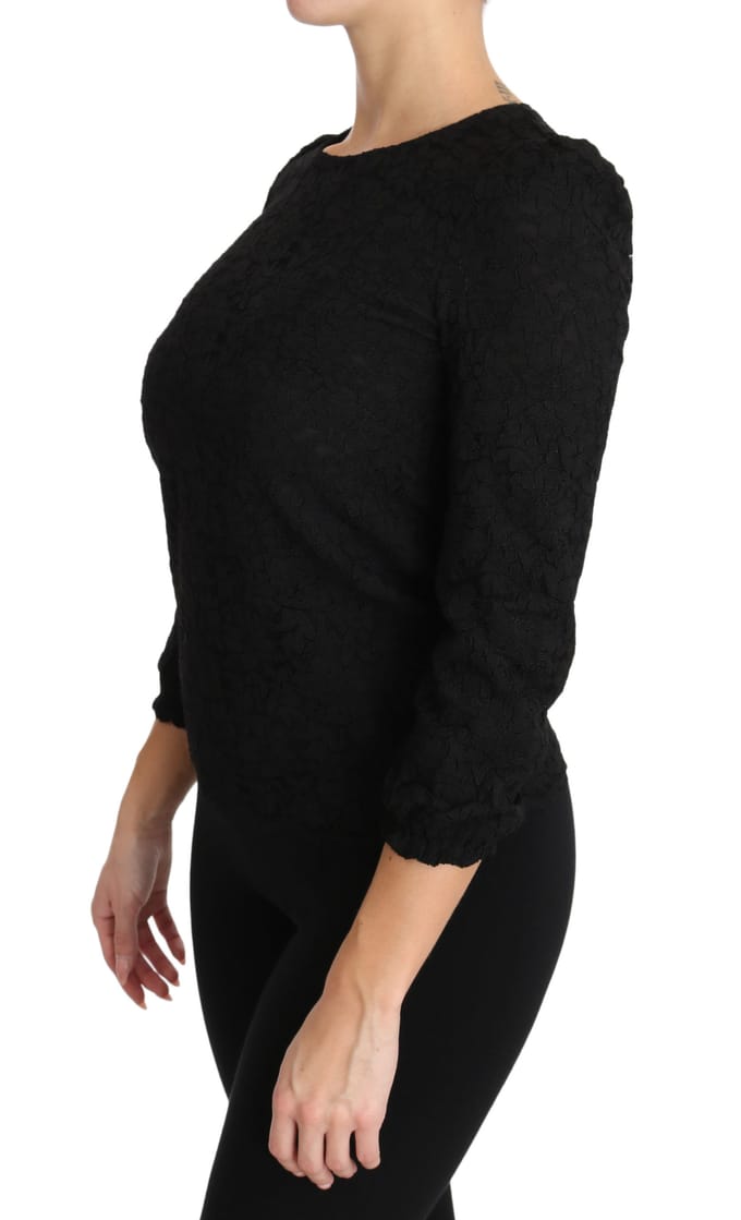 Dolce & Gabbana Zwarte Bloemenkant Rits Blouse