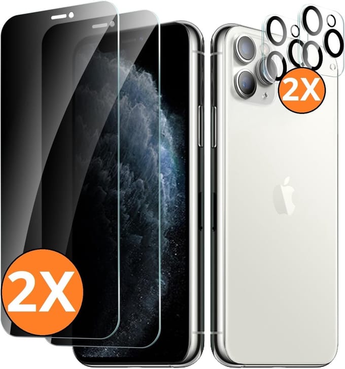 Privacy screenprotector Geschikt voor iPhone 11 Pro Max screenprotector Privacy Met iPhone 11 pro Max camera lens - Complete bescherming voor iPhone 11 Pro Max scherm en camera in één set - 2X