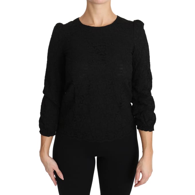 Dolce & Gabbana Zwarte Bloemenkant Rits Blouse