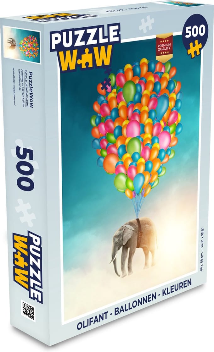 Puzzel Olifant - Ballonnen - Kleuren - Legpuzzel - Puzzel 500 stukjes
