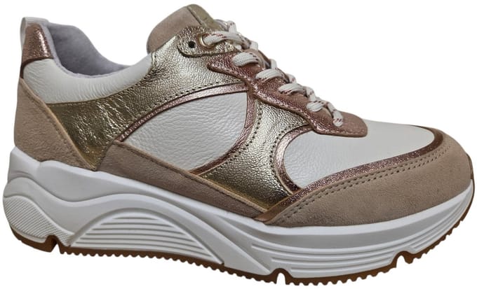 Bridge 26157825 Sneakers Wit Beige Goud Leer en Suede Dames - Wit - 38