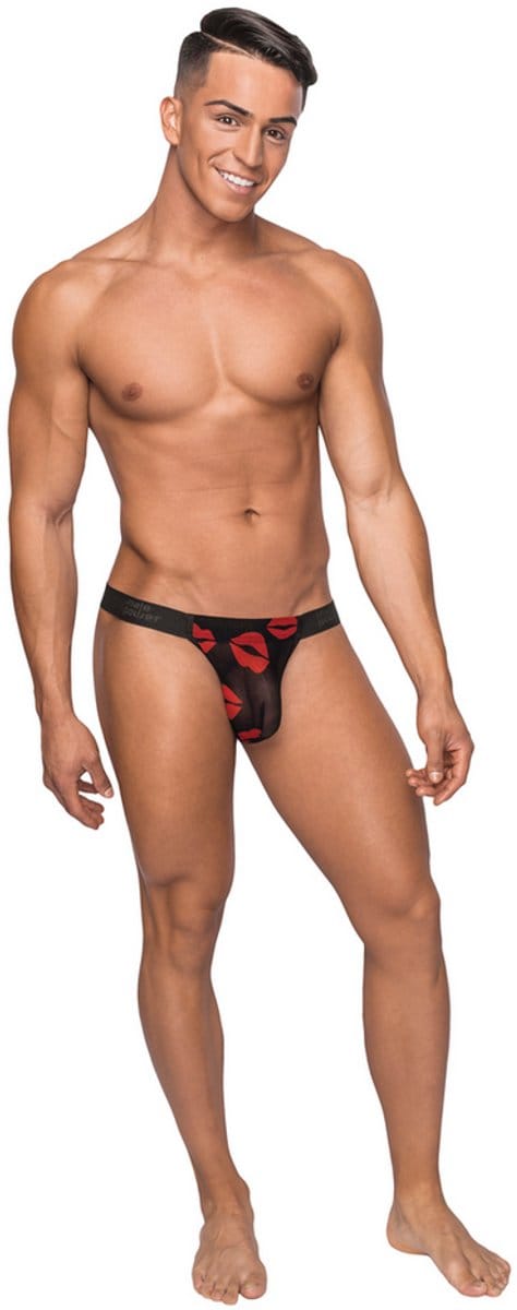 Male Power Sexy Micro String met Rode penisring - Zwart - Maat L/XL