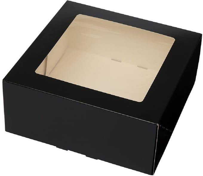 Taartdoos met venster 21x21x9cm. Zwart 50st