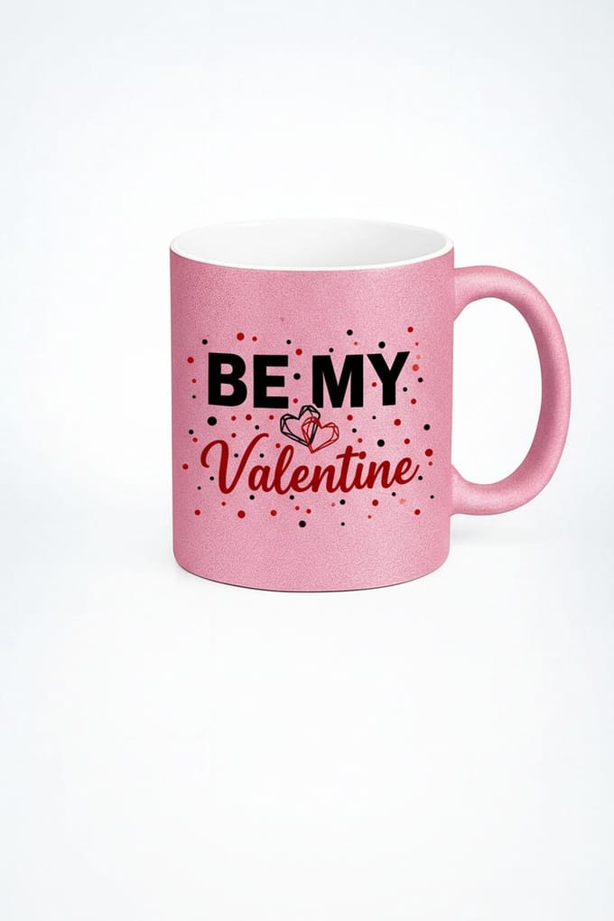 Be My Valentine" Mok - Roze Glitter Valentijn Cadeau met Hartjes