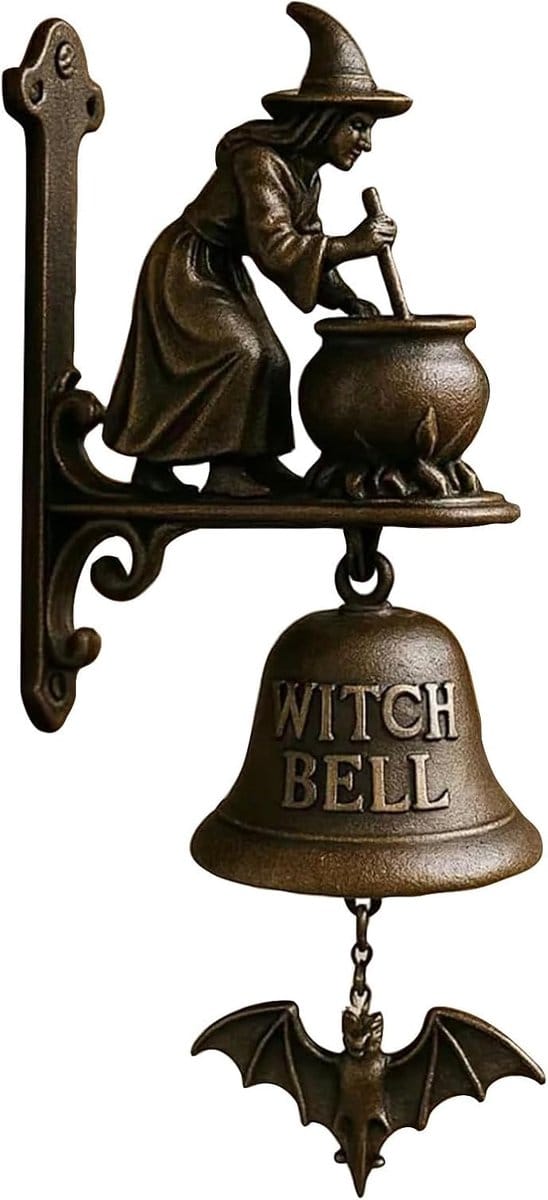 Heksen Deurbel - Deurklok Heks - Halloween Decoratie - Gietijzeren Constructie - 25 cm - Brons