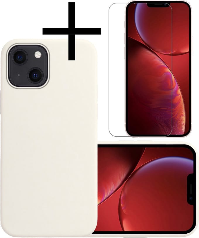 Hoesje - Met Screenprotector - Geschikt voor Apple iPhone 14 Plus - Sterk & Shockproof - Back Cover - Siliconen Case - Telefoon Hoes - Wit