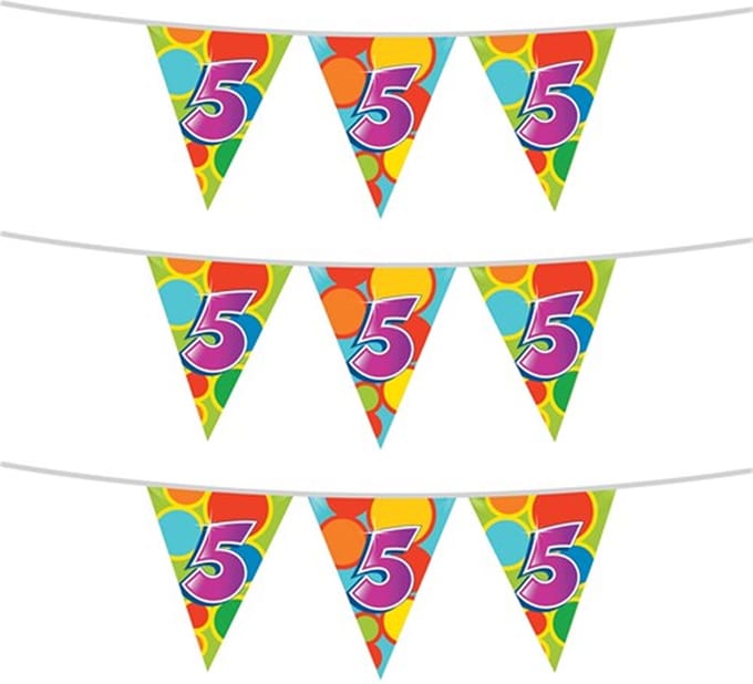 Haza Vlaggetjes 5 jaar - leeftijd verjaardag - 3x stuks - plastic 10m