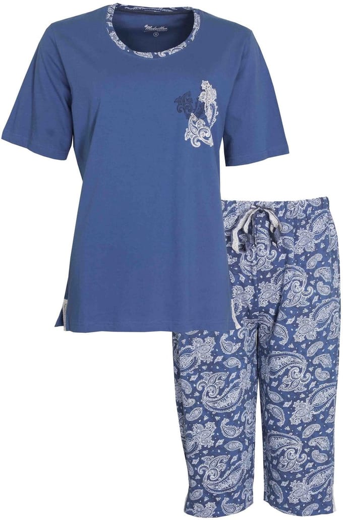 Medaillon Dames Pyjama - Korte Mouwen - 100% Katoen - Blauw - Maat 3XL