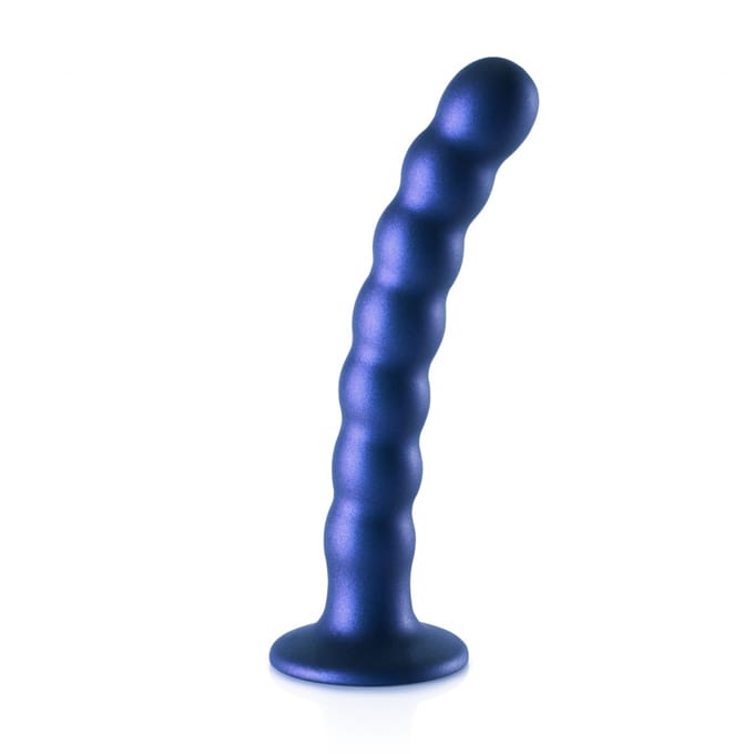 Ouch! by Shots Beaded siliconen G-Spot Dildo - 6,5'' / 16,5 cm - Metallic - Blauw