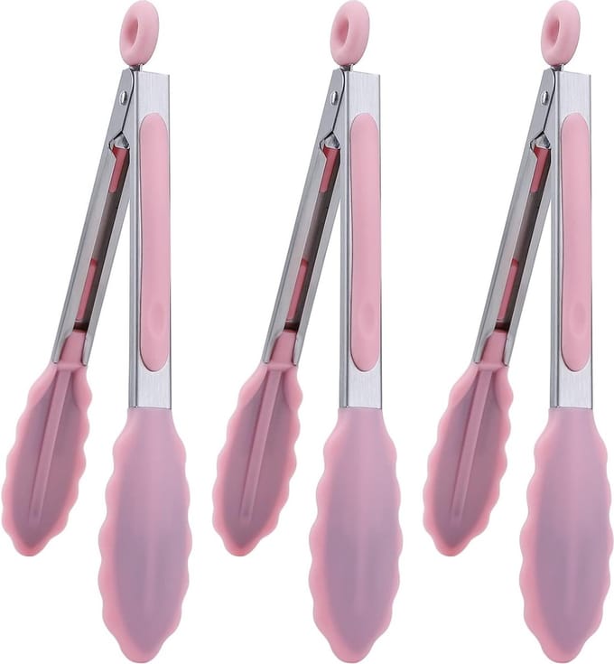 Mini Serveertang Siliconen Keukentang 7" Roze Pack van 3