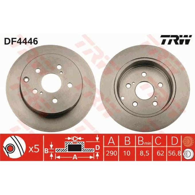 Remschijf TRW DF4446 achter, volledig, 1 Stuk