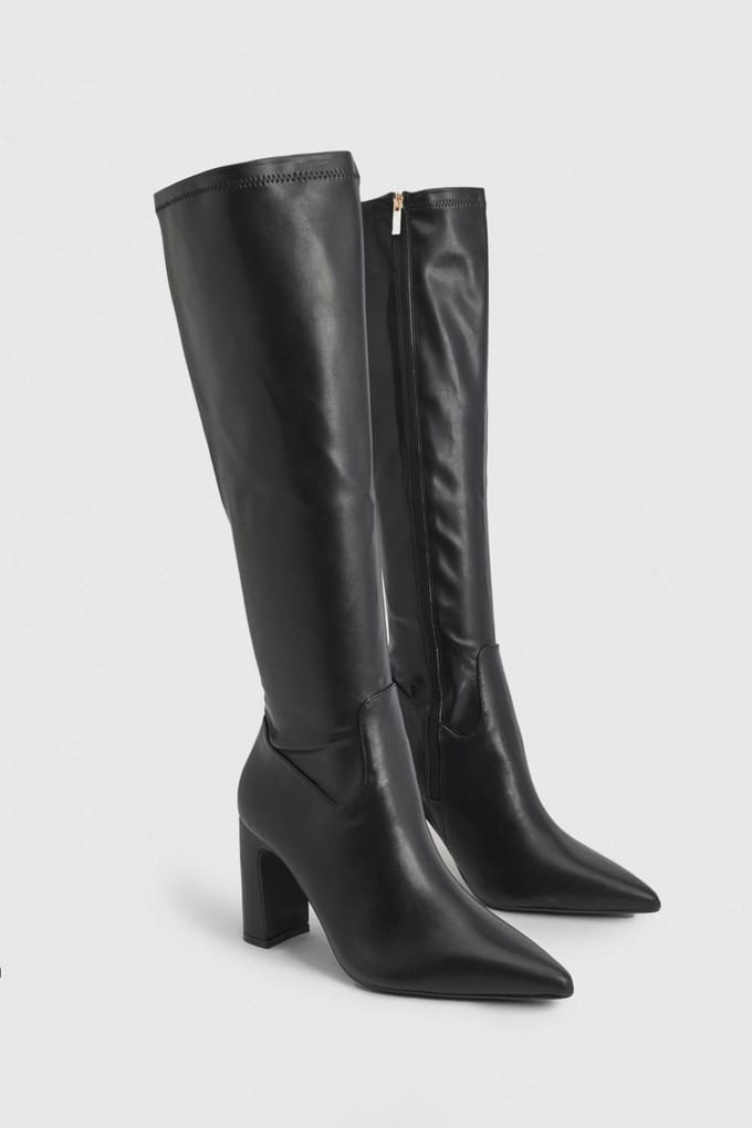 boohoo Dames Wijde Pasvorm Kniehoge Stretch Laarzen | Black | Maat: 4