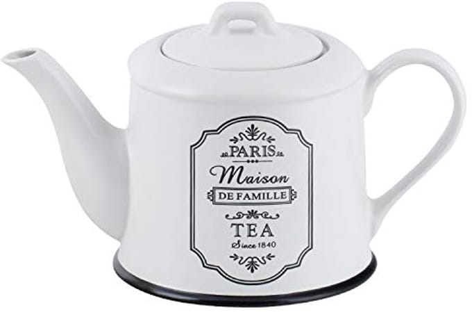 Keramische Theepot met Deksel en Handvat - 0,8 Liter - Wit/Zwart
