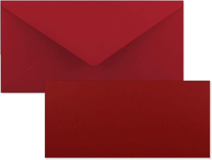 Set van 25 Luxe Enkele Kaarten met Enveloppen DIN Lang Donkerrood