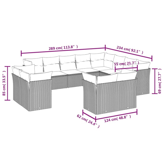 vidaXL - 12-delige - Loungeset - met - kussens - poly - rattan - beige