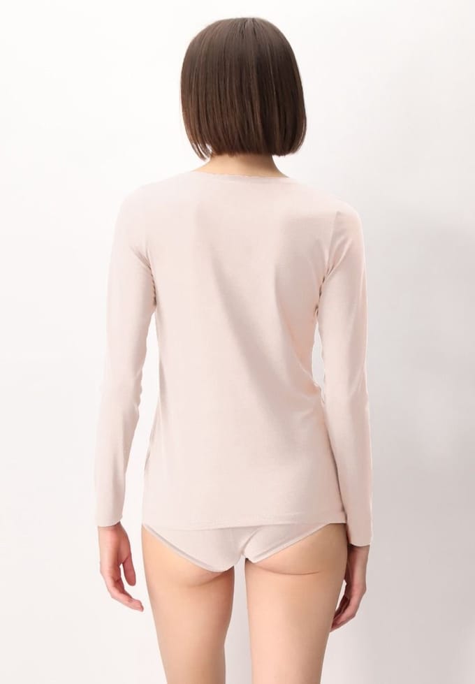 Oroblu Dames Perfect Line Cotton T-Shirt Long Sleeve Sand