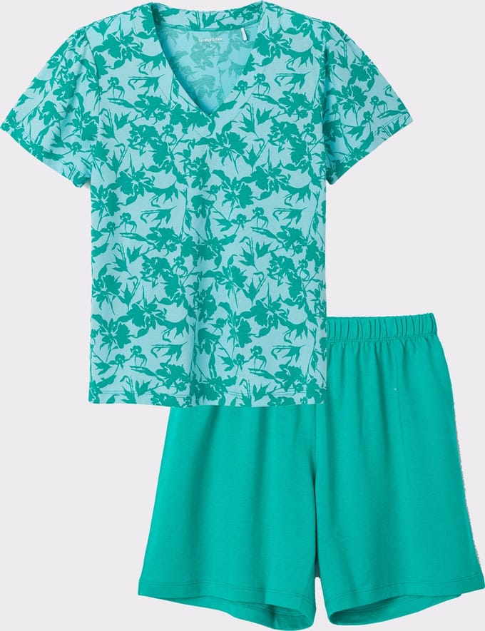 Lords x Lilies Pyjama, blauw-groene bloemenprint - maat S