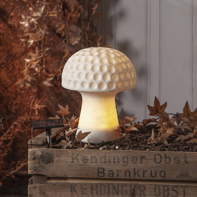 Star Trading solar decoratie Sandy, zandsteen, decoratie, licht, paddenstoel, wit, schemersensor, buiten, warm wit, 24 cm