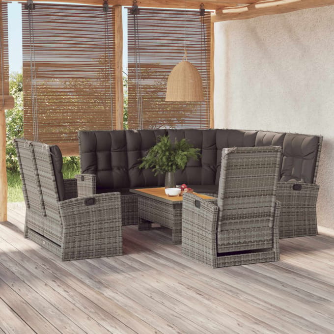 vidaXL - 4-delige - Loungeset - met - kussens - poly - rattan - grijs