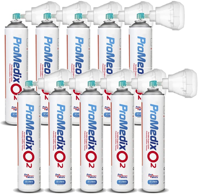 Promedix PR-994 - Set van 10 stuks Draagbare zuurstofinhalator in een blik 99,4% O2 12L