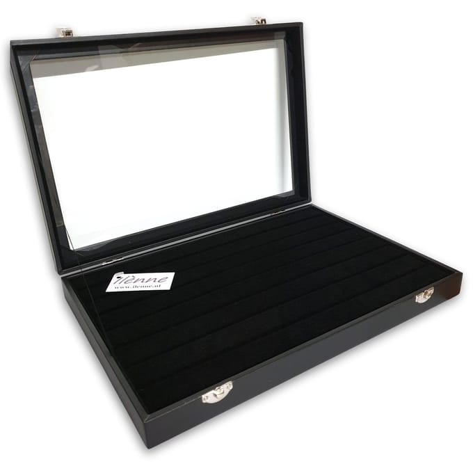 Ilènne - Ringendoos / Ringenhouder - Zwart - 100 ringen -35x24x4,5 cm - Met Deksel - Ringenbox